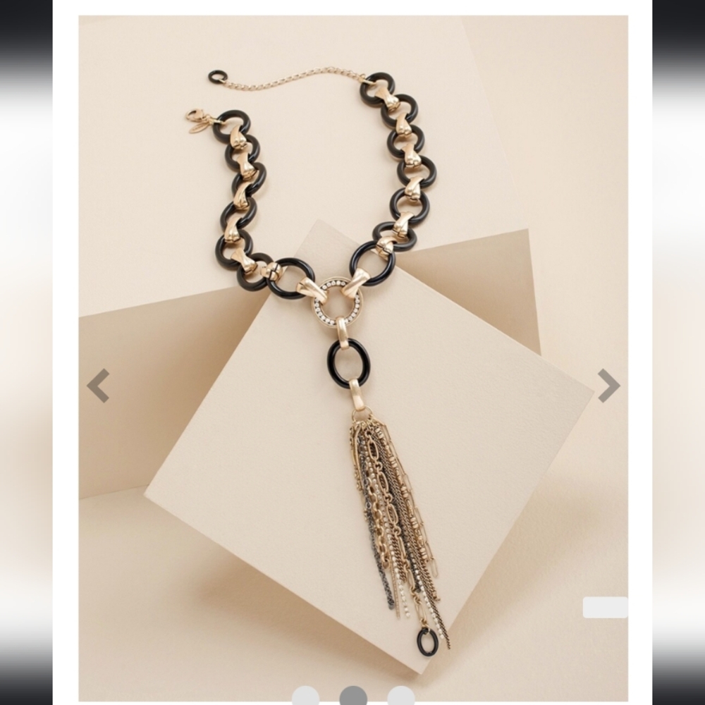 Chico's Chunky Gold & Black statement Tassel necklace